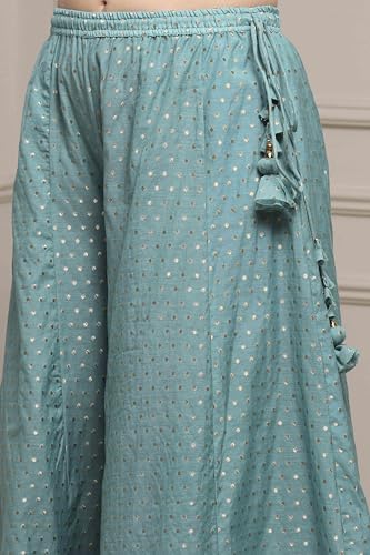 Biba Women Blue Silk Chanderi Anarkali Suit Set_42