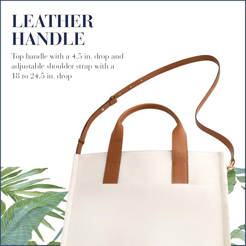 Tommy Bahama Women's Tote Bag, Medium Travel Purse Handbag with Adjustable Shoulder Strap and Leather Trim, Natural, Medium, Tommy Bahama Women's Tote Bag, Medium Canvas Travel Purse Handbag With