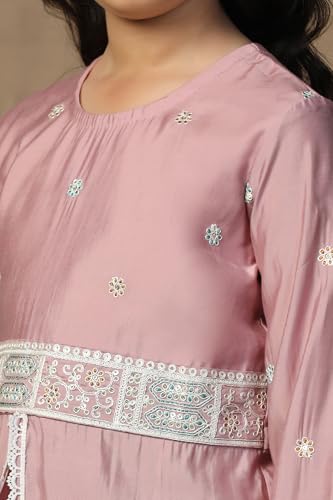 Jwalin Girl's Silk Blend Embroidered Salwar Suit Set|Kids Salwar Suit Set|Kids Ethnic Wear|Salwar Suit for Girls (JWGSET00352-MUV-36_Mauve_11-12 Years)