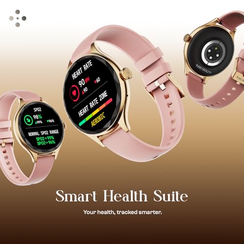 Fire-Boltt Phoenix Aura Women Smart Watch with 1.26” Diamond-Cut HD Display, Rotating Crown, Wireless Charging, Bluetooth Calling, Voice Assistant, 120+ Sports Modes - Rose Quartz