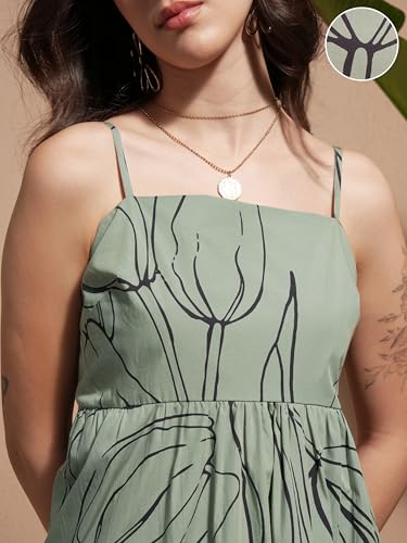 Vishudh Women Sleeveless Tie Neck Dress VVa1000071 Green S