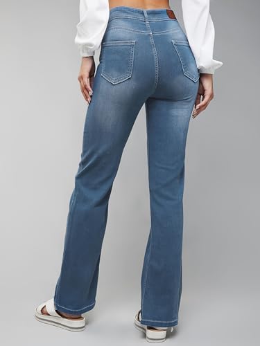 Miss Chase Women's Mom Fit High Rise Hand Painted Heavy Wash Stretchable Denim Jeans (MCSS18DEN02-19-386-28, Pastel Blue, 28)