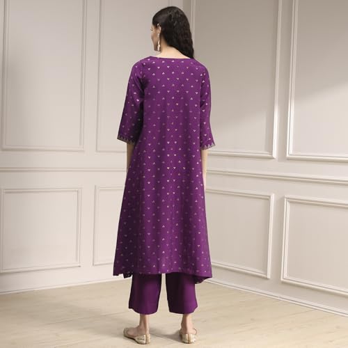 Biba Women Purple Polyseter Blend Straight Printed Kurta Set_46