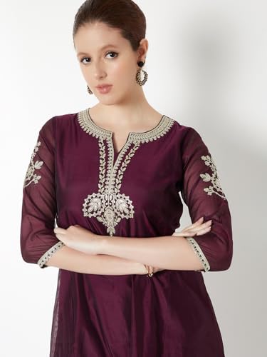 Max Women Embroidered Straight Kurta Set (Purple_XXL)