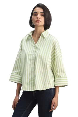 Women Green Stripe 3/4th Sleeves Shirt