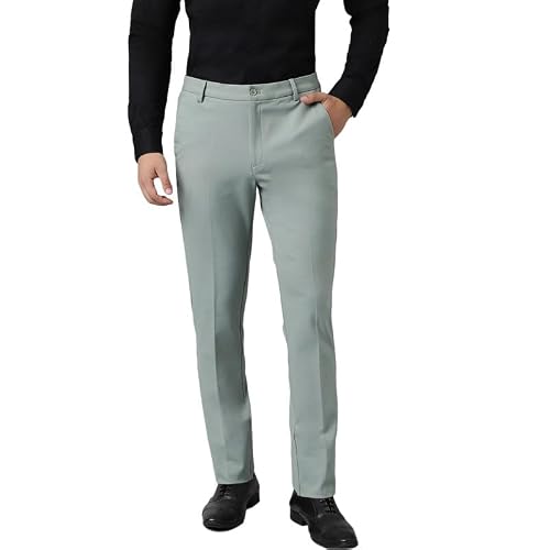 SUBTRACT Men 4 Way Stretch Wrinkle Free Slim Fit Formal Trouser in Mintgreen with 2 Inch Flexible Waistband | Men's Trousers for Office Or Party (Mintgreen,34)