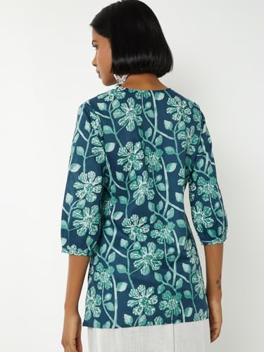 Max Women Printed Short Kurti (Blue_S)