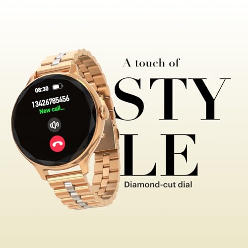 Noise Diva Smartwatch for Women with Diamond Cut Dial, Glossy Metallic Finish, AMOLED Display, New Metal Straps, 100+ Watch Faces, Female Cycle Tracker Smart Watch for Women (Metallic Rose Blend)