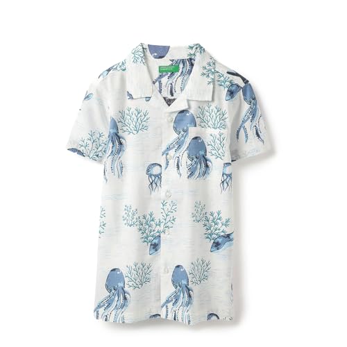 United Colors of Benetton Regular Fit Resort Collar Aquatic Shirt (Size: 10-11 Years)-25P5SLPAC627I901 Off White
