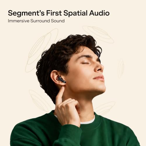 boAt Airdopes Plus 224, Powerful Spatial Audio, 60H Playback, Quad Mics AI-ENx™, 13 mm Drivers, Hearables App, Multipoint Connectivity, Google Fast Pair, Bluetooth v6.0 TWS Earbuds (Matte Black)