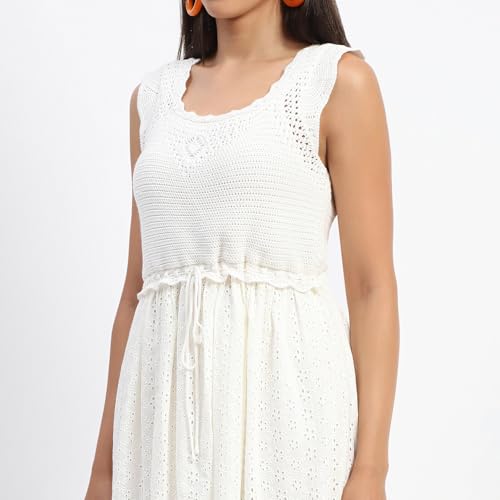 Madame Solid Beige Knee Length Dress