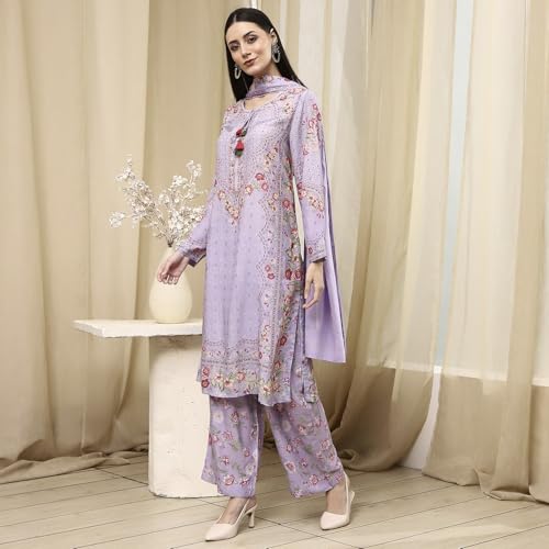 BIBA Women Purple Modal Blend Straight Suit Set_36