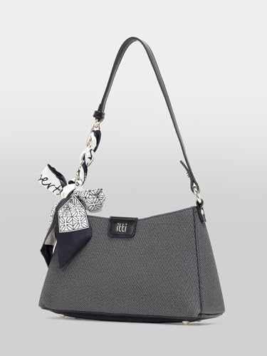 ITTI Alexi Shoulder Bag for Women | Soft Lightweight Medium Bag with 3 Compartments | Adjustable Strap & Decorative Scarf | Everyday & Casual Use (BLACK)
