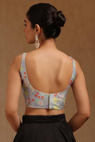 Soch Womens Light Grey Art Silk Floral Print Padded Blouse