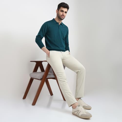 Raymond Men Contemporary Fit Solid Pattern Marino Wool Acryalic Blend Rib Collar Full Sleeve Casual Sweater