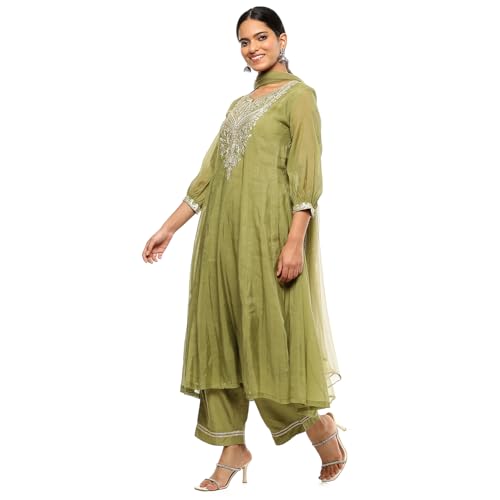 BIBA Women's Polyester Blend Kurta Sets (SKDRIVYT10119AW24MEH_Mehndi