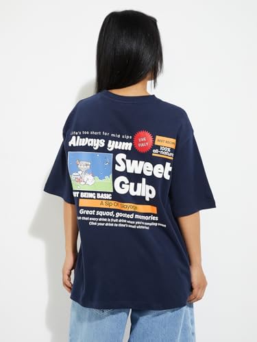 Max Alaya F x URB_N Women Back Printed T-Shirt (Blue_XL)