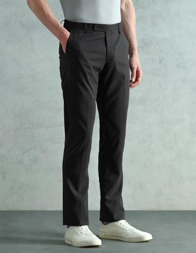 Arrow Men's Tapered Fit Mid Rise Trousers (ARAEOTR2192_Black_34)