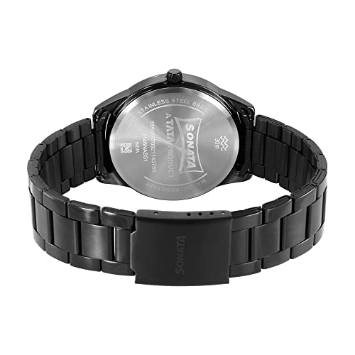 Sonata Force Quartz Analog with Day and Date Blue Dial Black Stainless Steel Strap Watch for Men - NT7146NM01