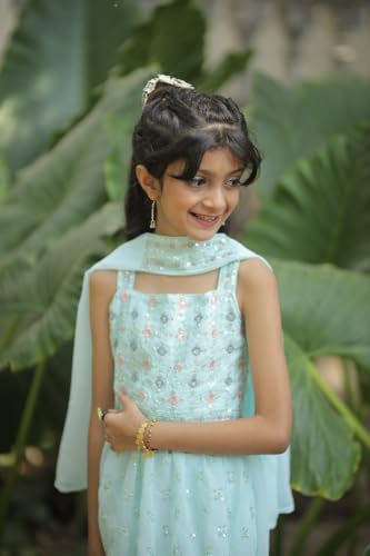 2STORY Kids Sharara Set for Girls with Kurti & Dupatta Traditional Ethnic Wear for Weddings, Festivals & Parties Comfortable Fabric Stylish Indian Outfit for Girls Pista Colour (Size 6-7 Years)