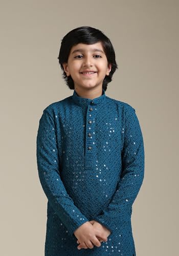 Manyavar Boys Viscose Chikankari Sequined Kurta Pyjama Set (2pcs)(8-10 years)