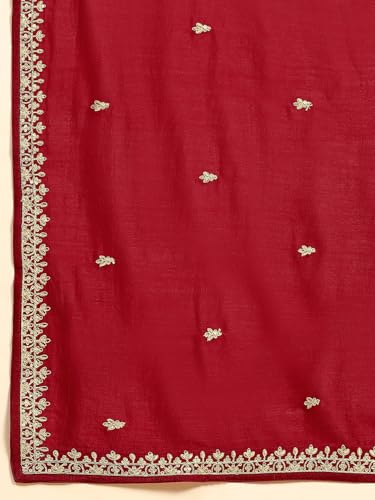 TRENDMALLS Women's Vichitra Silk Embroidery Salwar Suit Set for Women (G225-Red-XL-)