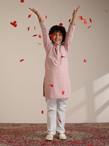 Manyavar Blended Cotton Thread Work Kurta Pyjama Set for Child(4-5 years)