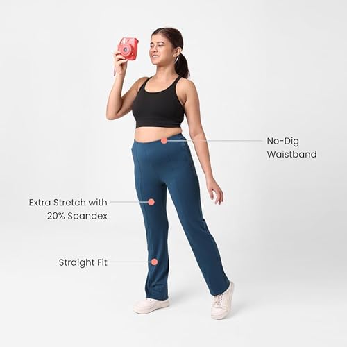 BlissClub Women Ultimate Straight Pants| Pintuck Design | No-Dig Waistband | Trousers for Women | 2 Zippered Pockets