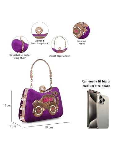 TOOBA Women's Purple Handicraft Beautiful Bling Box Clutch Bag for Wedding, Banquet, Gift Family, & Friends