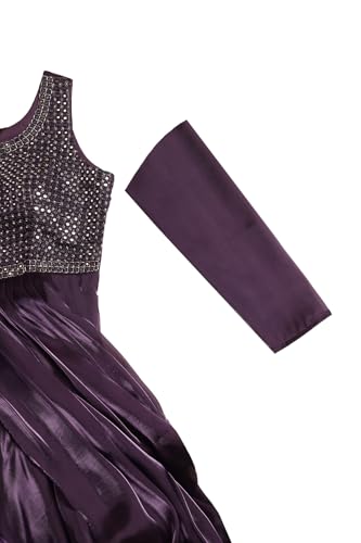 Soch Womens Purple Tissue Embellished Gown with Mirror Work
