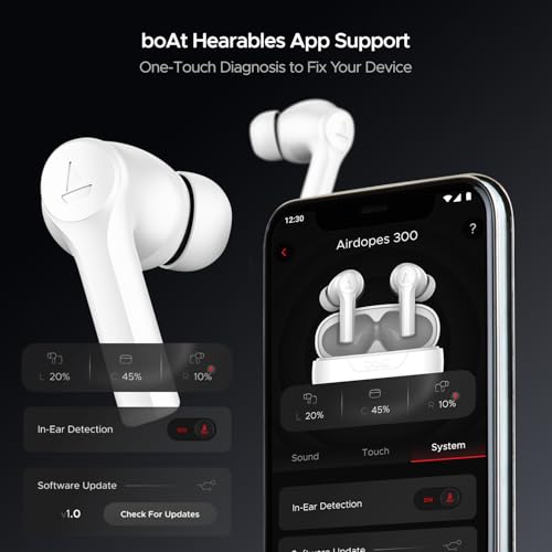 boAt Airdopes 300, Cinematic Spatial Audio, 50HRS Battery, 4Mic AI ENx, Fast Charge, App Support, Low Latency, IPX4, v5.3 Bluetooth TWS in Ear Earbuds Wireless Earphones with mic (Chrome White)
