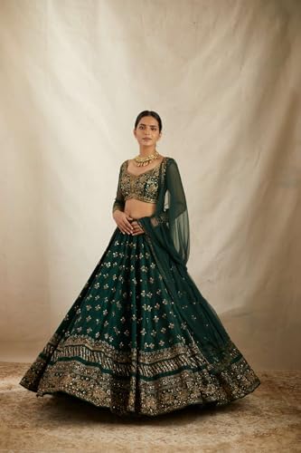 SATVASHIV Women's Chinon Embroidered Semi-Stitched Lehenga Choli Green Vally LH