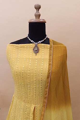 RUDRAPRAYAG Anarkali Georgette and Santoon Maxi Gown for Women | Semi-Stitched Long Anarkali Gown | Gown in Clothing & Accessories (Mustard)