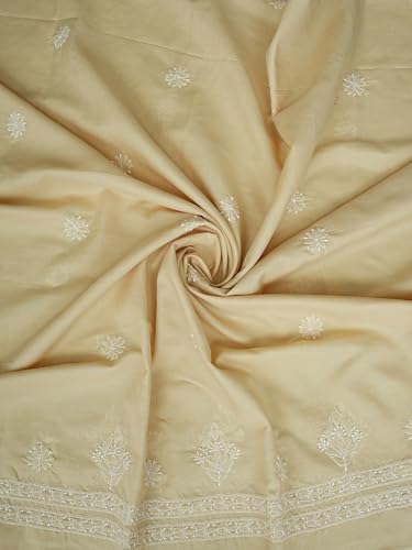 Ada Hand Embroidered Lucknowi Chikankari Unstitched Cotton Dress Material Suit Piece with Dupatta for Women 01A765261 Fawn