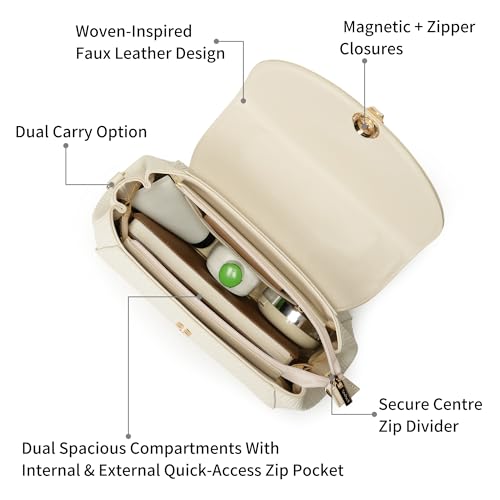 Fastrack Twine Charm Satchel | Faux-Leather Women’s Satchel | Dual Compartments with Centre Zip Pocket, External Quick-Access Zipper, Gold-Accent Flap & Adjustable Strap