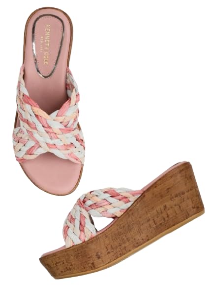 KENNETH COLE Women's Wedge Sandal | Premium Synthetic Upper | Ladies Open-Toe Slip-On, Cushioned Footbed | Sculpted 3-inch Wedge, Braided Criss-Cross Straps