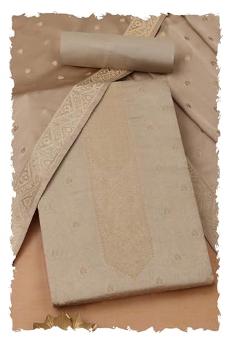 Soch Womens Beige Gajji Silk Woven Design Unstitch Dress Material With Zari Woven