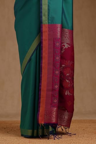 Soch Womens Teal Green Silk Solid Saree