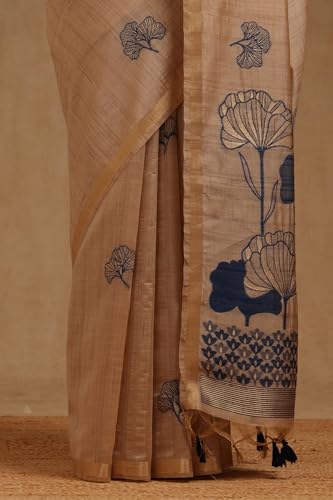 Soch Womens Navy Blue Tussar Zari Woven Saree
