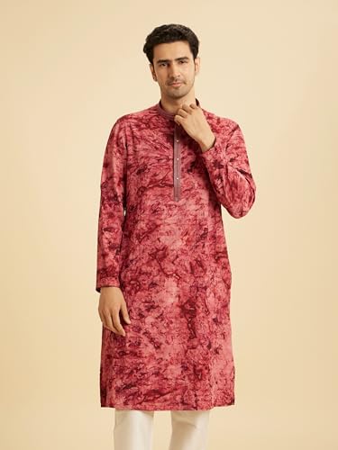 Manyavar Men's Spandex Self-Textured Kurta Set (Maroon,XL)