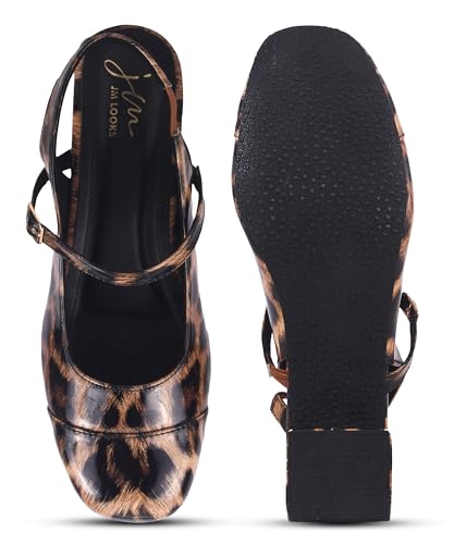JM LOOKS Animal Print Slingback Low-Block Heel for Trendy Casual Wear