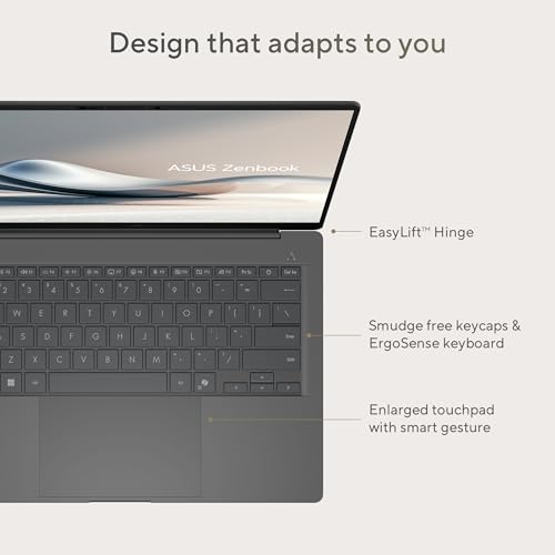 ASUS Zenbook A14, Snapdragon X Processor,(Qualcomm Adreno iGPU/16GB RAM/512GB SSD/Windows 11 Home/MS Office 365 Basic (1Year)*/14" FHD+ OLED/AI PC/Iceland Gray/0.98 kg), UX3407QA-QD259WS
