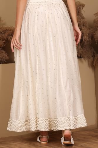 W for Woman White Embroidered Flared Skirt (Size: S)-24AUW50501-400768