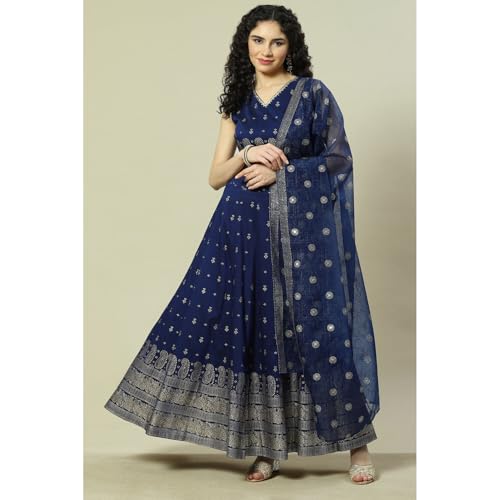 Rangriti Women Indigo Cotton Blend Woven Straight Lehenga Choli Set_42