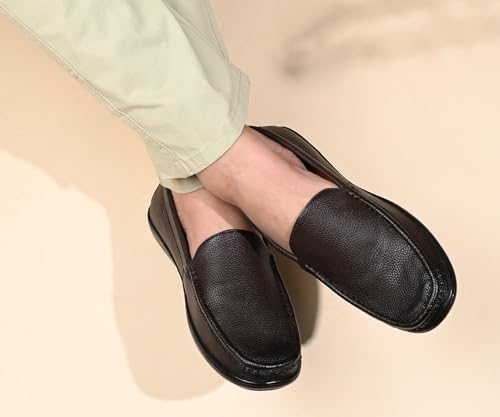 LOUIS STITCH Men's Brunette Brown Slip-On Loafers | Ultra Lightweight Slip-On Solid Formal Shoes for Men | Loafers with All-Day Comfort | LSFLPDMPUBB | UK-9