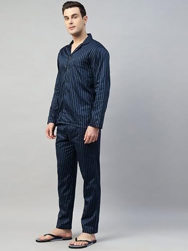 Hancock Men Striped Night Suit Black Size S