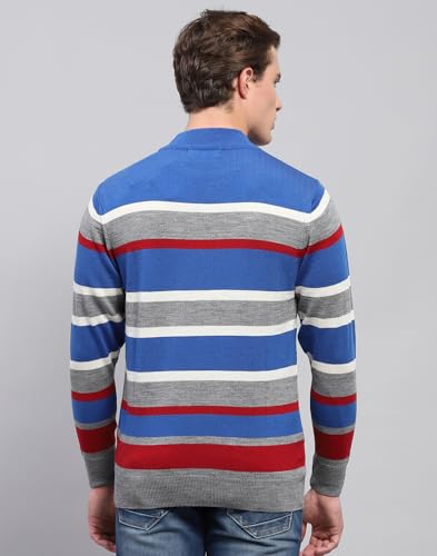 Monte Carlo Mens Grey Striped High Neck Full Sleeve Pullover (1243367TN-1-46)