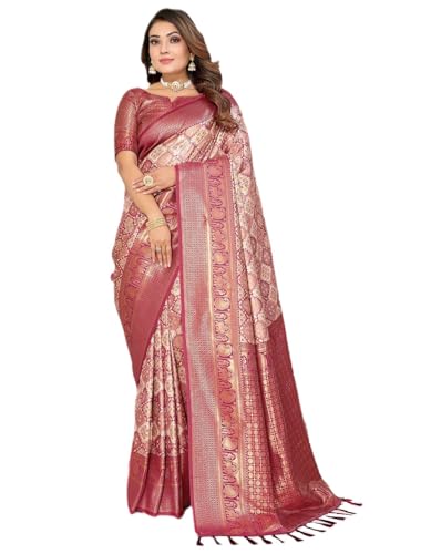 Panzora Women's Beige Banarasi Silk Zari Woven Saree With Unstitched Blouse Piece