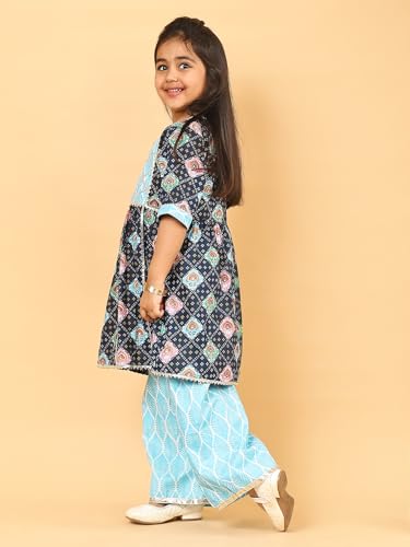 superminis Baby Girls Cotton Printed Kurti With Gota Work And Straight Palazzo (5-6 Years, Blue)