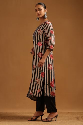 Soch Womens Black Muslin Floral Hand Embroidered Salwar Suit With Sequins